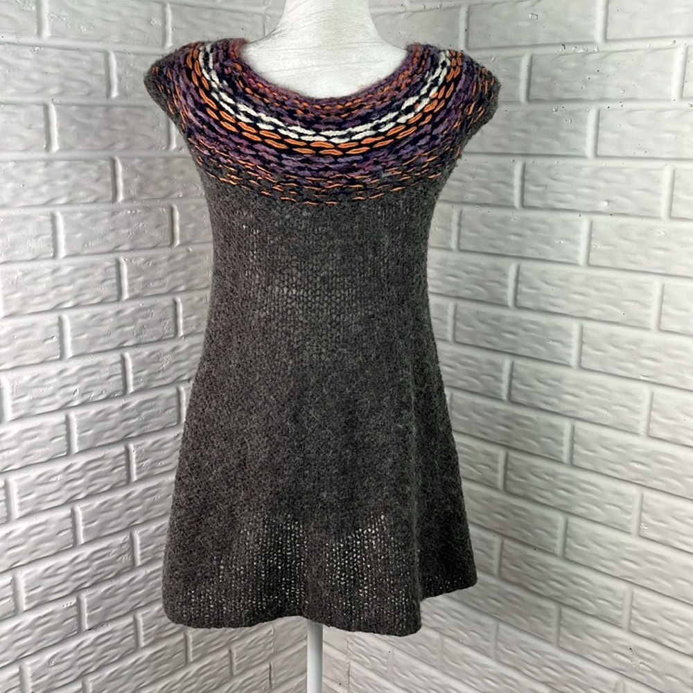 FREE PEOPLE ALPACA WOOL BLEND KNIT TUNIC DRESS GRAY PURPLE SCOOP NECK SIZE SMALL - Picture 6 of 12